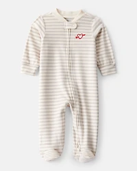 Baby Valentine's Day Striped DreamPlush Snug Fit 2-Way Zip Sleep & Play Pajamas - Grey