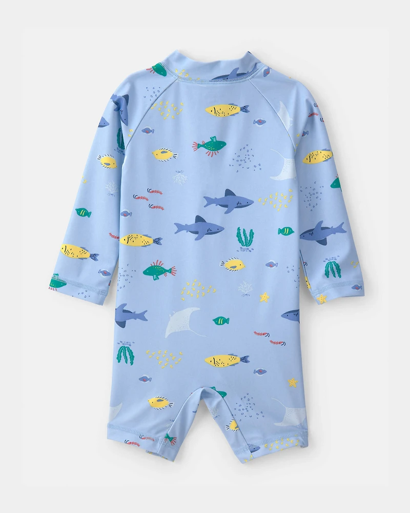 Baby Boy 1-Piece Fish Rashguard Swimsuit - Blue
