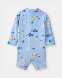 Baby Boy 1-Piece Fish Rashguard Swimsuit - Blue