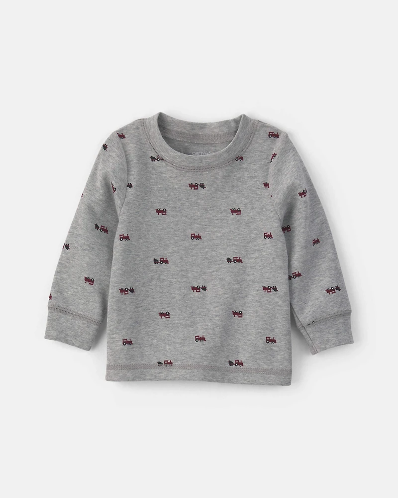 Baby Boy 2-Piece Holiday Corduroy Long-Sleeve Overall Set - Burgundy/Grey