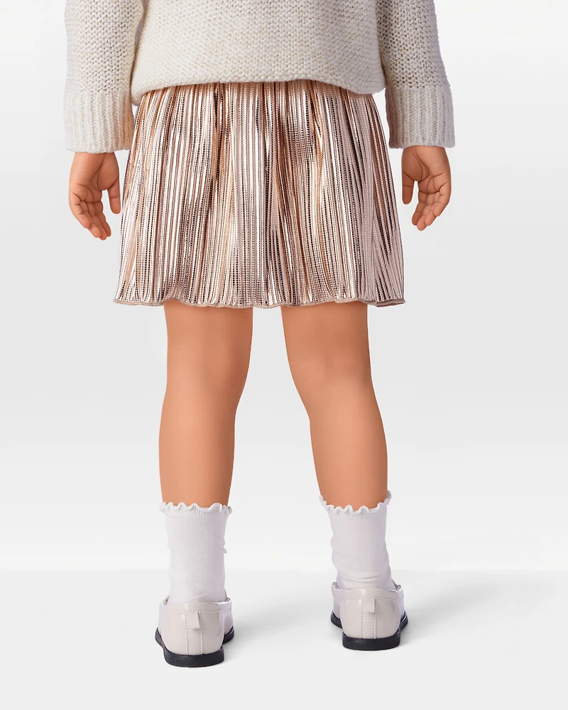 Toddler Girl Metallic Pleated Skirt - Gold