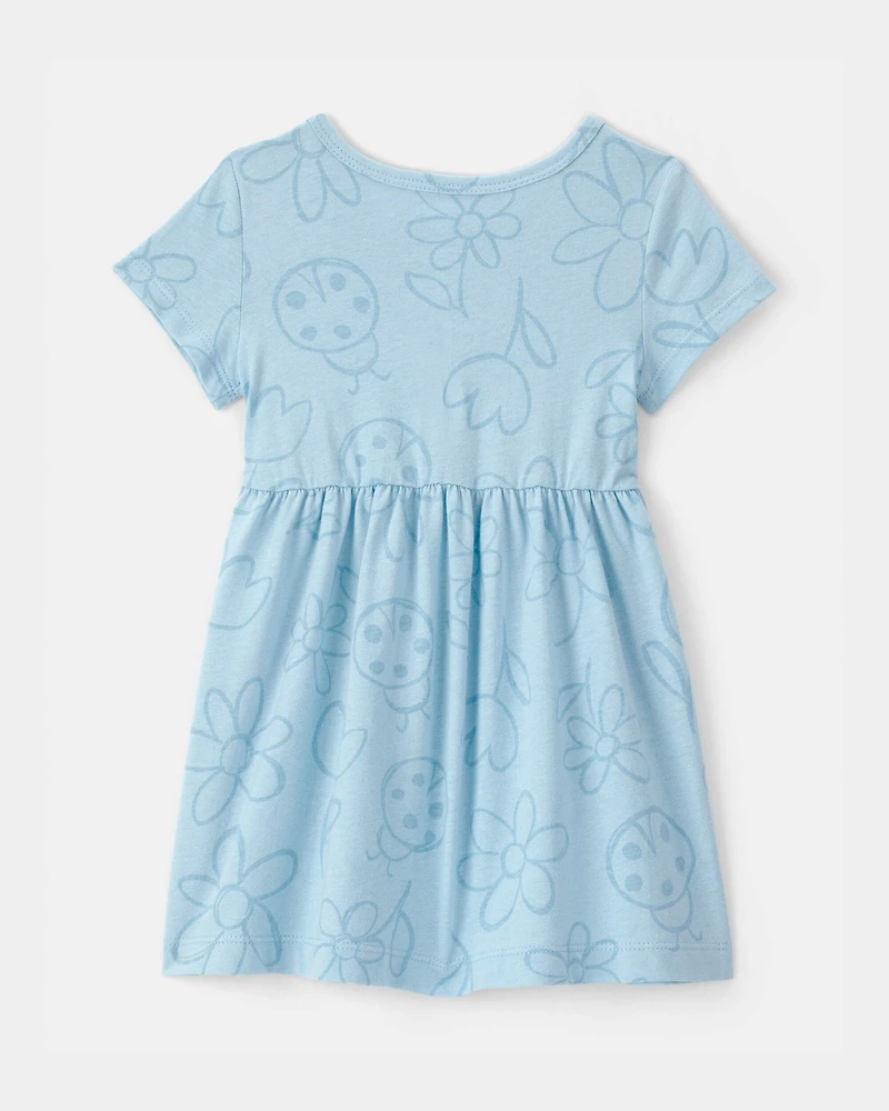 Baby Girl Floral Ladybug Short-Sleeve Dress - Blue
