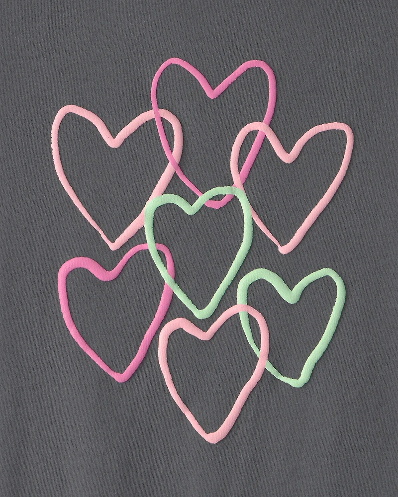 Girls Heart Graphic Tee - Grey