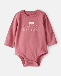 Baby Girl Sweetest Baby Sister Cotton Long-Sleeve Graphic Bodysuit - Pink
