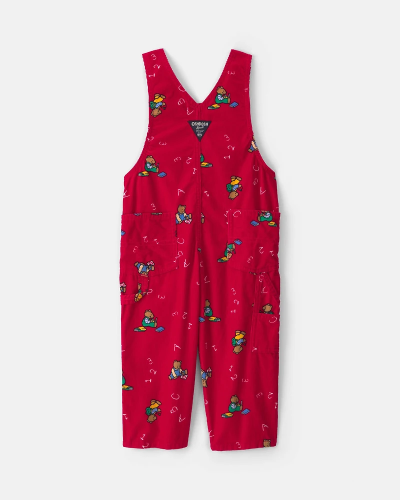 Toddler Bear Corduroy Overalls - Red