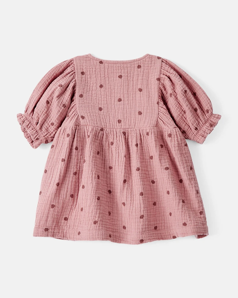Baby Girl 2-Piece Acorn Print Short-Sleeve Dress Set - Pink