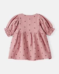 Baby Girl 2-Piece Acorn Print Short-Sleeve Dress Set - Pink