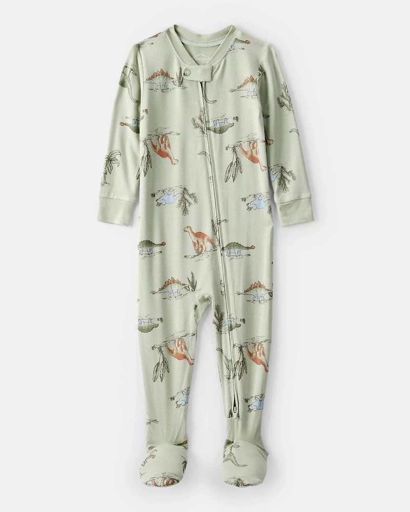 Baby Boy Dinosaur Print PurelySoft Long-Sleeve 2-Way Zip 1-Piece Pajamas - Green