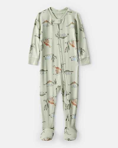 Baby Boy Dinosaur Print PurelySoft Long-Sleeve 2-Way Zip 1-Piece Pajamas - Green
