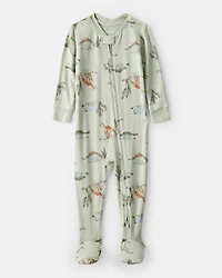 Baby Boy Dinosaur Print PurelySoft Long-Sleeve 2-Way Zip 1-Piece Pajamas - Green