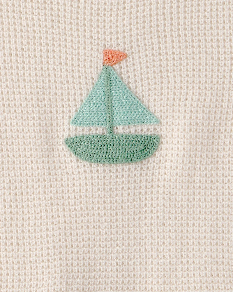 Baby 2-Piece Sailboat Crochet Top & Short Set - Cream