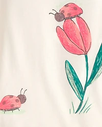 Baby Girl Ladybug Floral 100% Cotton Snug Fit 4-Piece Pajama Set - Pink/Green