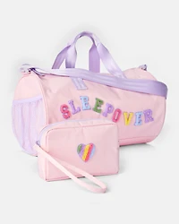 Girls Rainbow Heart Sleepover Bags Set - Pink