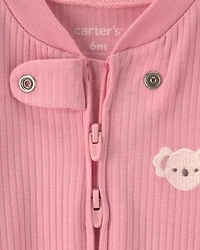 Baby Girl Koala Cotton 2-Way Zip Sleep & Play Pajamas - Pink