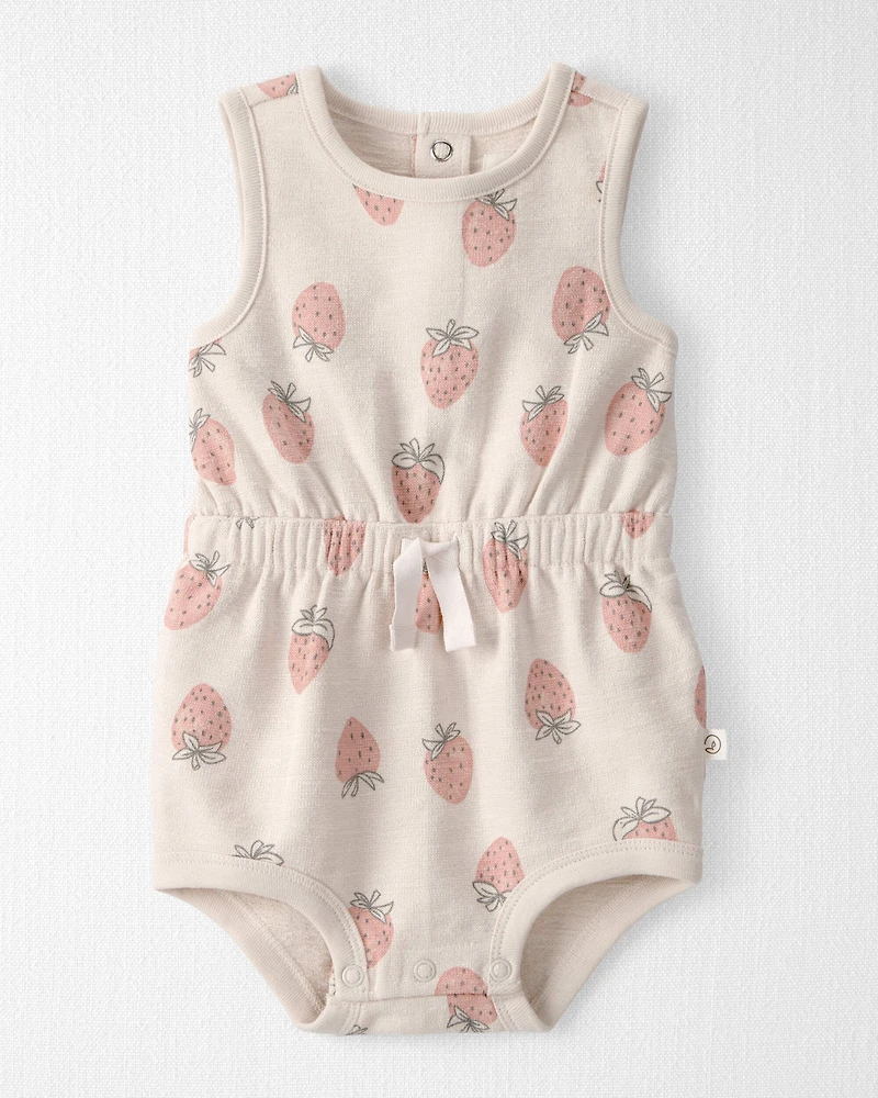Baby Girl Organic Cotton Romper in Strawberry Print