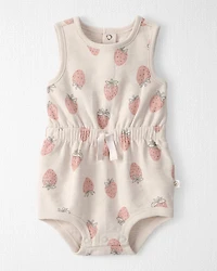Baby Girl Organic Cotton Romper in Strawberry Print