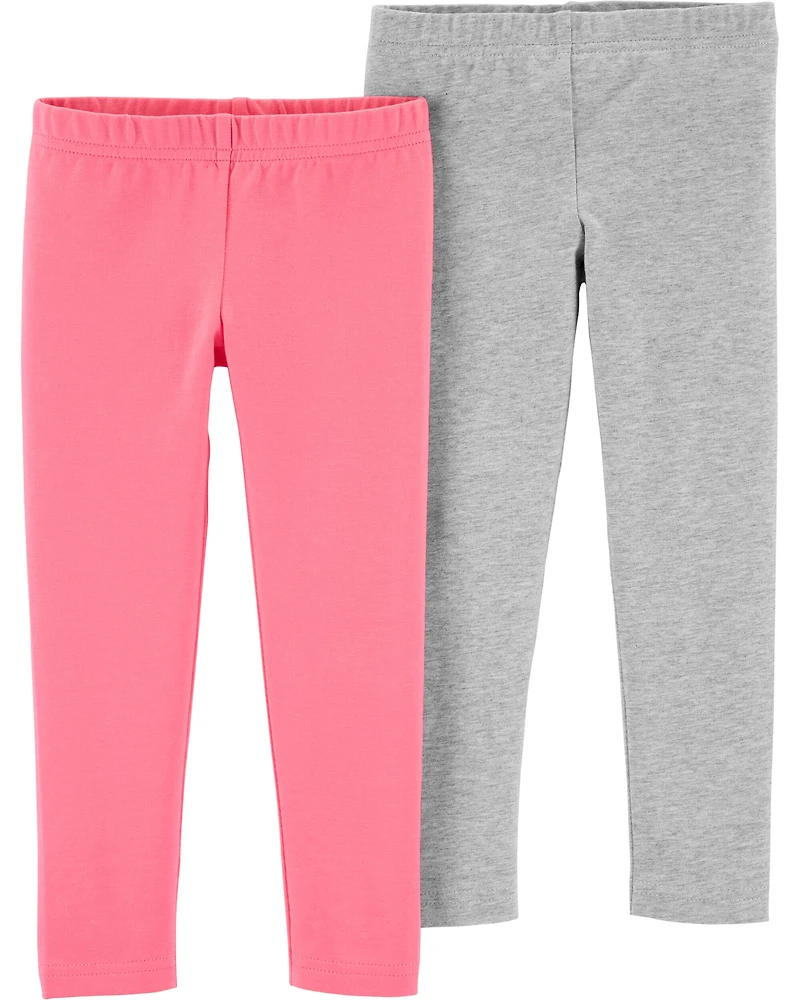 Baby 2-Pack Heather Gray & Pink Cotton Stretch Leggings