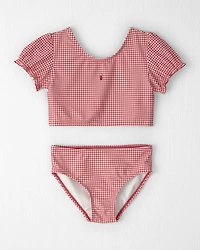 Girls 2-Piece Recycled Tankini Set in Red Gingham