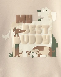 Toddler Boy 2-Piece 'My Best Buddy' Dog Fleece Sweatshirt & Pant Set - Cream/Brown