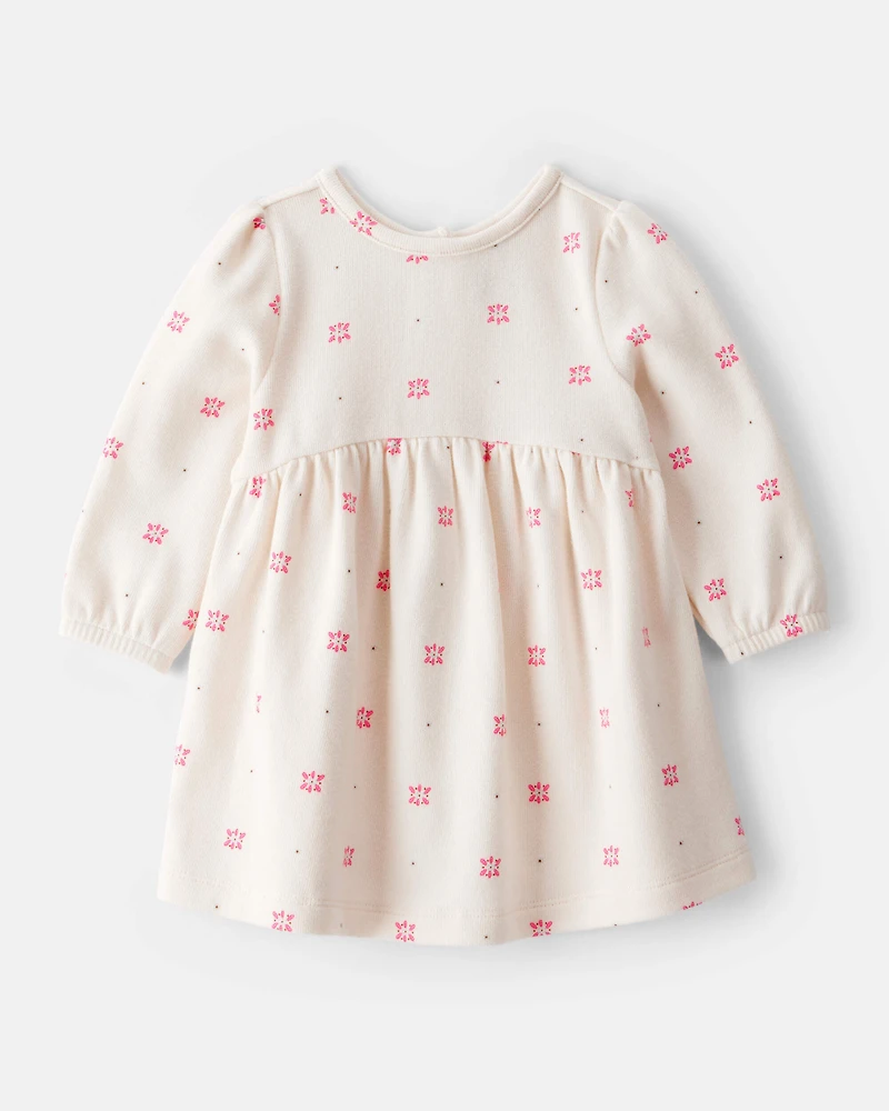 Baby Girl 2-Piece Floral Motif Sherpa Long-Sleeve Dress Set - White/Pink