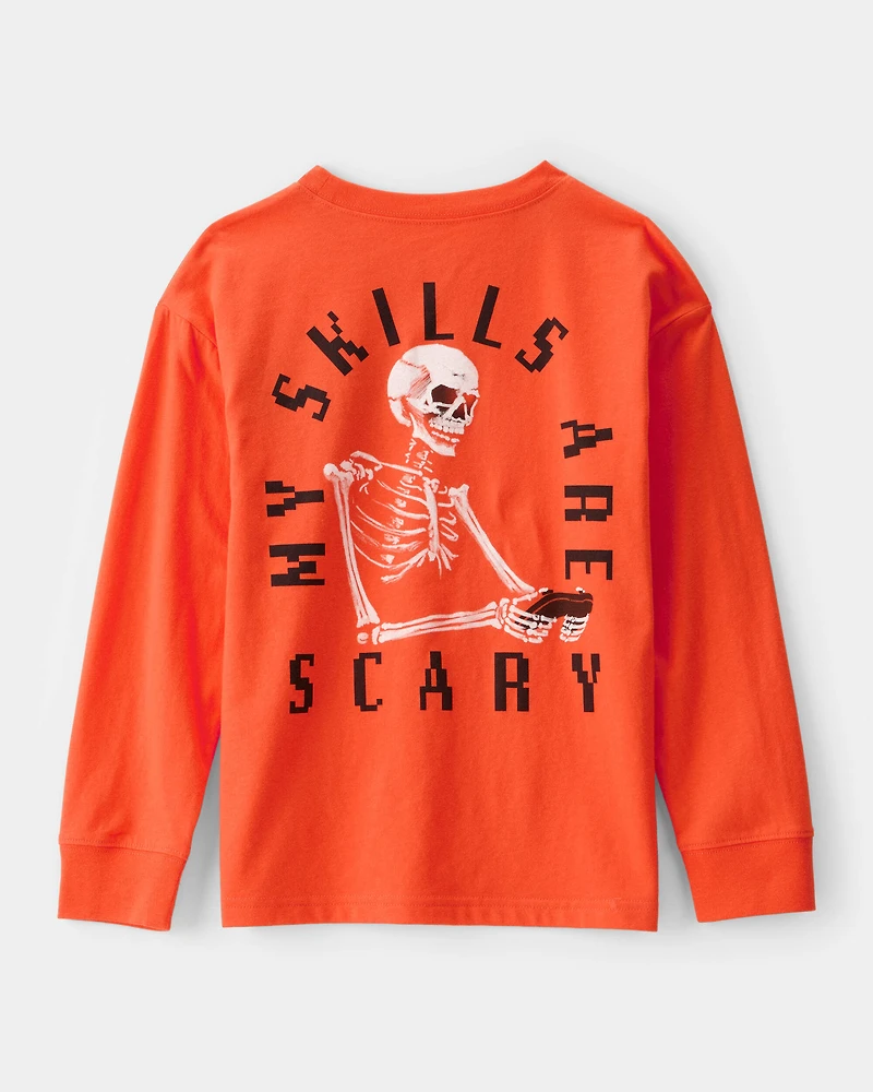 Kid Halloween Video Game Long-Sleeve Graphic Tee - Orange