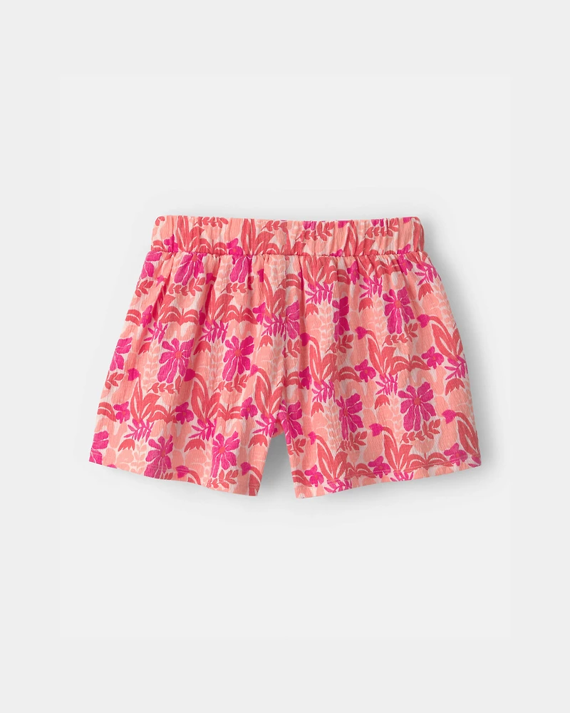 Girls Tropical Floral Gauze Shorts - Pink