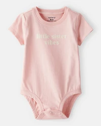 Baby Girl 'Little Sister Vibes' Short-Sleeve Graphic Bodysuit - Pink
