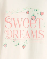 Girls Strawberry 100% Cotton Snug Fit 4-Piece Pajama Set - Green/Pink