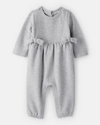 Baby Girl DayDream Fleece Bow Glitter Long-Sleeve Jumpsuit - Grey