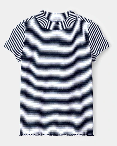 Kid Striped Mock Neck Ribbed Top - Navy