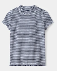 Kid Striped Mock Neck Ribbed Top - Navy