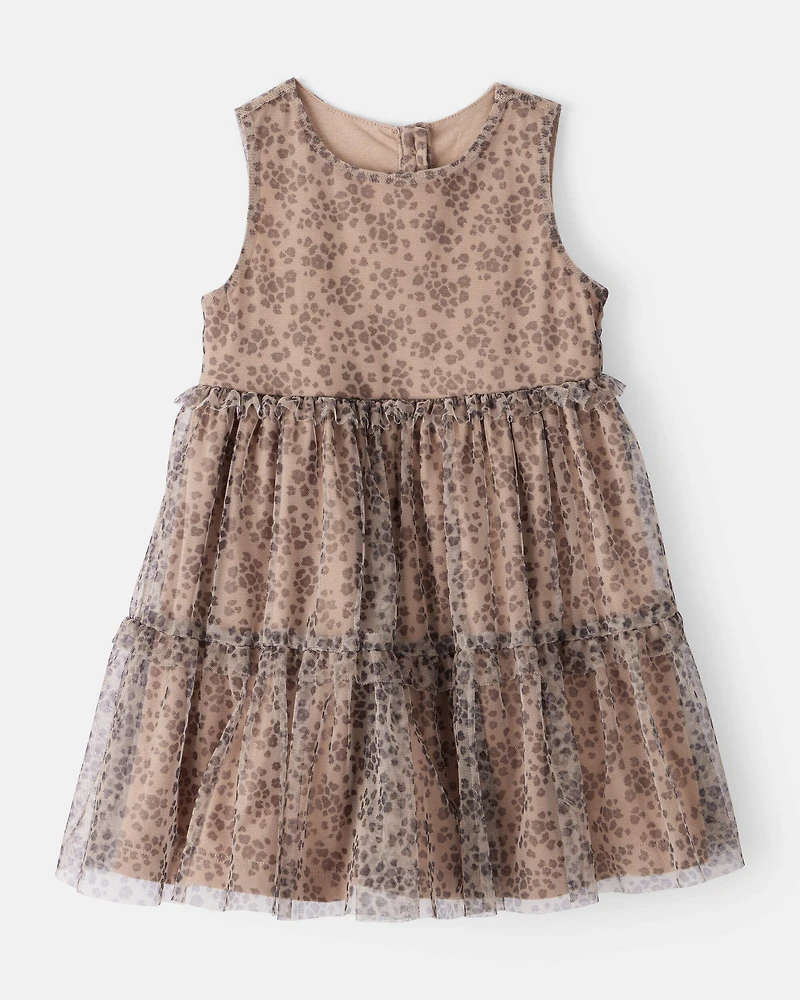 Toddler Girl Leopard Print Sleeveless Tulle Occasion Dress - Brown