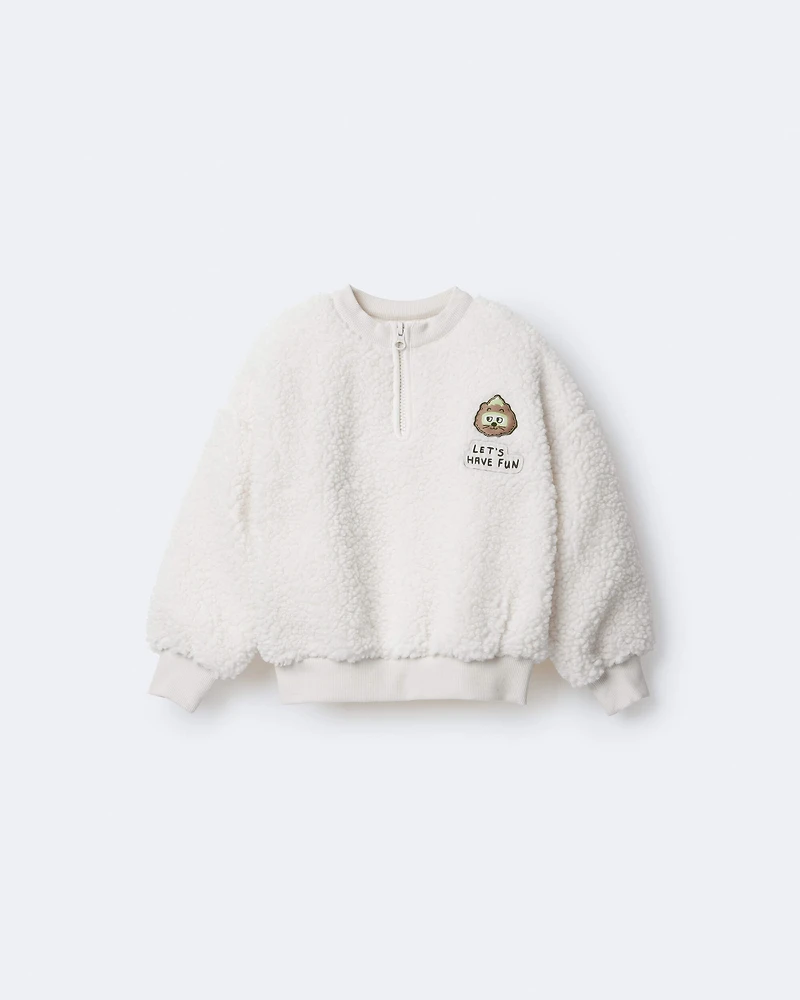 Toddler 'Let's Have Fun'  Sherpa Quarter-Zip Sweatshirt - Cream