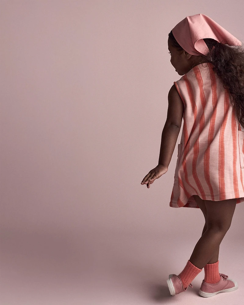 Toddler Girl Striped Pocket Dress - Orange