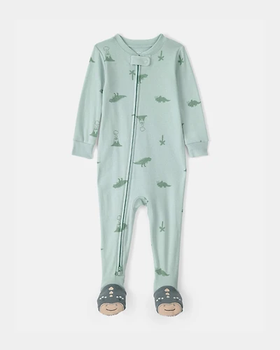 Toddler Dinosaur 100% Cotton Snug Fit 1-Piece Pajama Set - Green