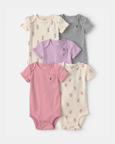 Baby Girl 5-Pack Bunny Multipack Bodysuits - Pink/Ivory