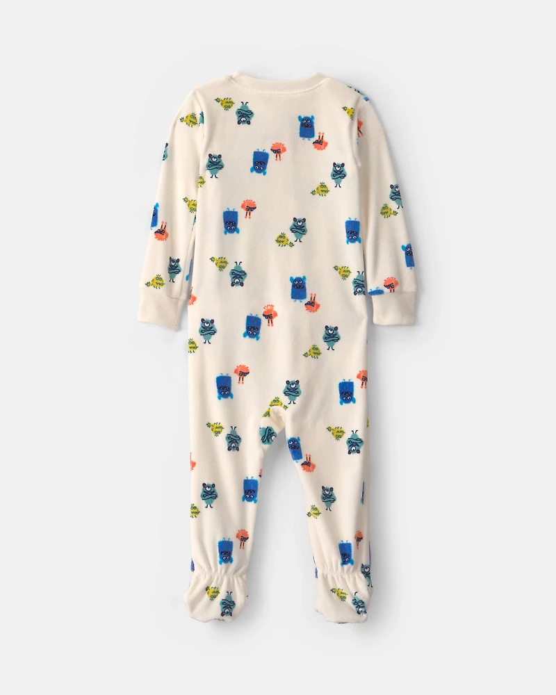 Baby Boy 1-Piece Monster 2-Way Zip DreamPlush Snug Fit Footed Pajama - Cream
