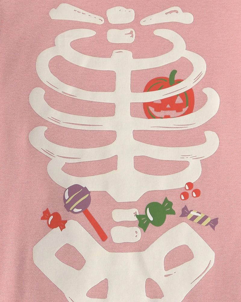 Toddler Girl 2-Piece Halloween Skeleton 100% Cotton Snug Fit Pajama Set - Pink