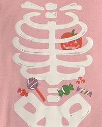 Toddler Girl 2-Piece Halloween Skeleton 100% Cotton Snug Fit Pajama Set - Pink