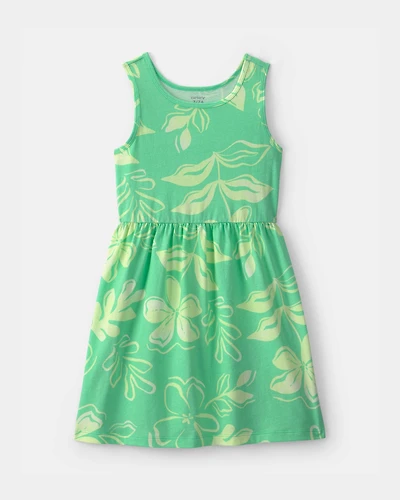 Girls Tropical Floral Short-Sleeve Knit Dress - Green