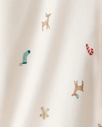 Kid Mini Christmas Long-Sleeve Loose Fit 2-Piece Pajamas - White