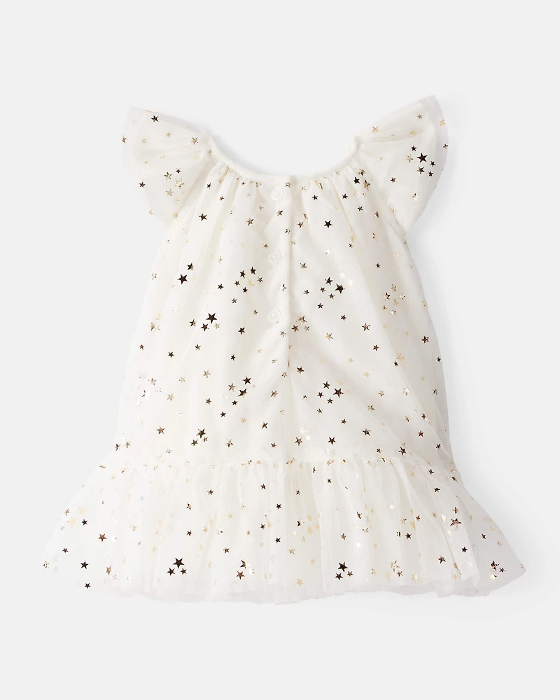Baby Girl Star Print Short-Sleeve Dress - White