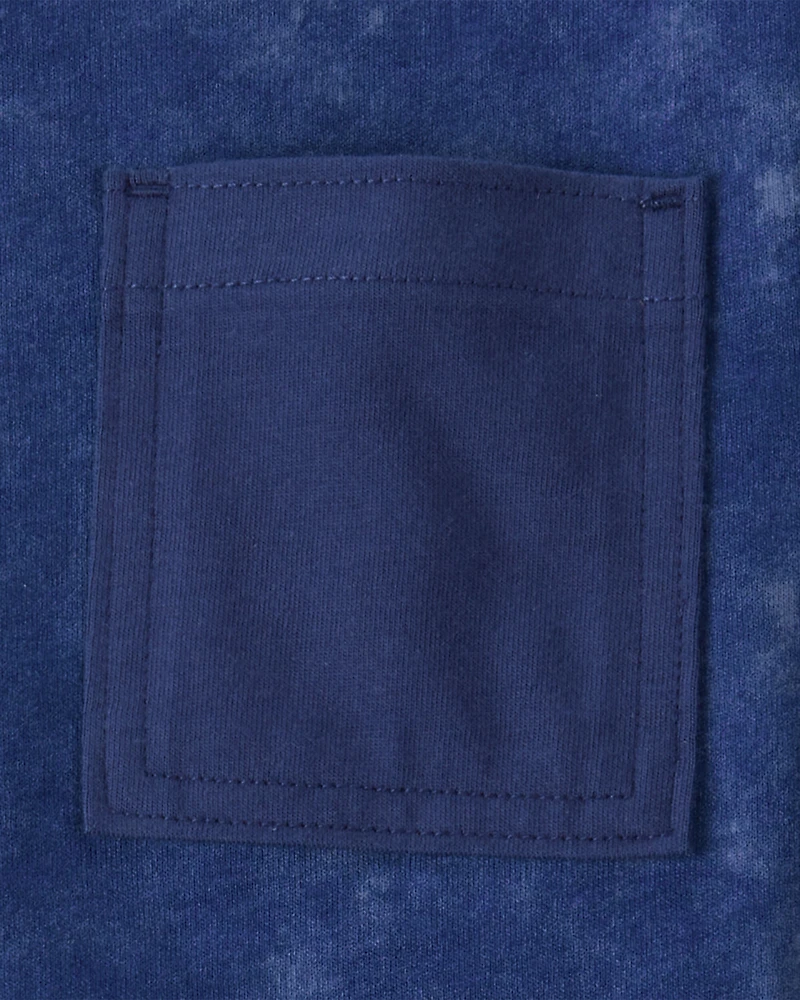 Boys Acid Wash Cotton Short-Sleeve Pocket Tee - Navy