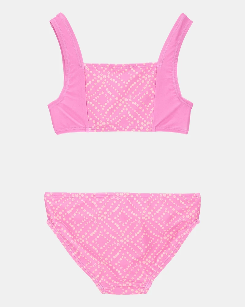 Kid 3-Piece Geometric Rashguard Swimsuit Set - Pink