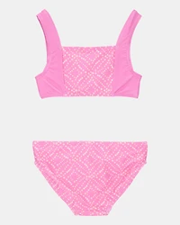 Kid 3-Piece Geometric Rashguard Swimsuit Set - Pink