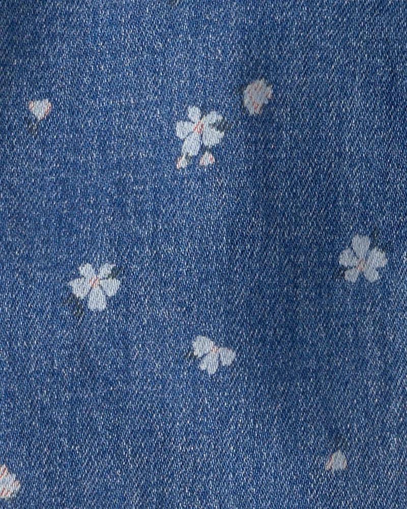 Girls Floral Denim Jacket - Dark Wash
