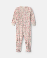 Toddler Girl 1-Piece Floral DreamPlush Snug Fit Footed Pajama - Cream