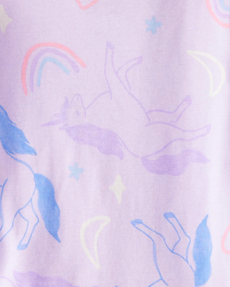 Toddler Girl Unicorn Print 100% Cotton Long-Sleeve 4-Piece Pajamas - Purple