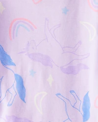 Toddler Girl Unicorn Print 100% Cotton Long-Sleeve 4-Piece Pajamas - Purple