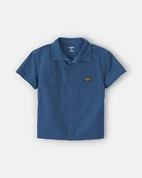 Boys Canvas Short-Sleeve Button-Down Shirt - Navy Blue